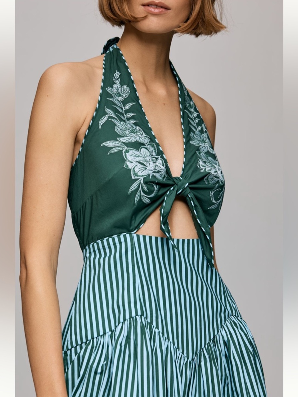 FARM RIO EMBROIDERED HALTER-NECK CUTOUT DRESS New w tag! XL